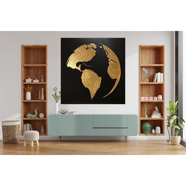 تابلو نقاشی ورق طلا مدل کره زمین کد 7070