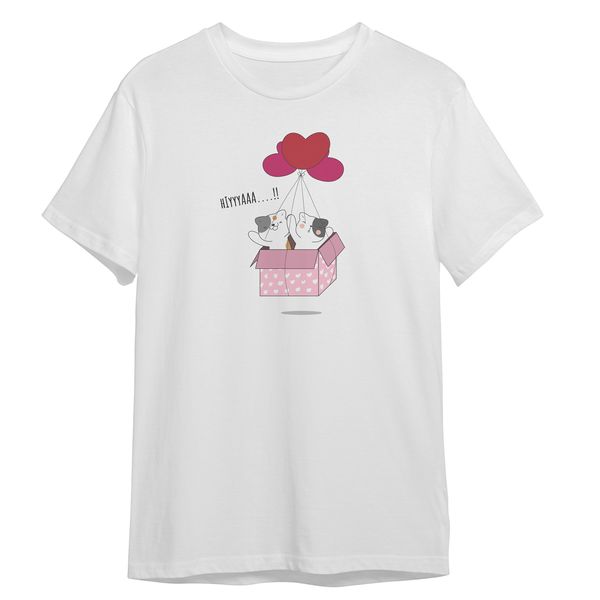 تی شرت آستین کوتاه زنانه مدل گربه های بامزه دوست کد 0713 رنگ سفید