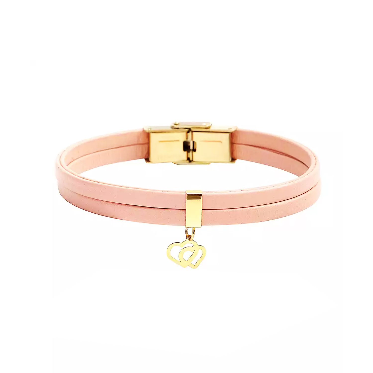 دستبند طلا 18 عیار زنانه گالری روبی مدل دو قلب