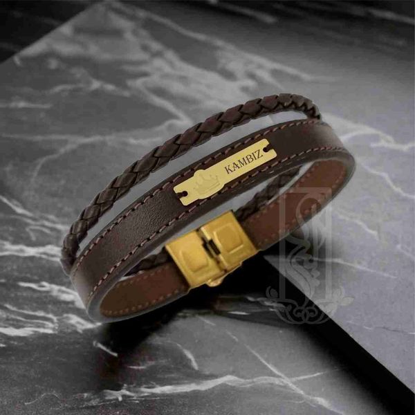 دستبند طلا 18 عیار مردانه لیردا مدل اسم کامبیز 6722