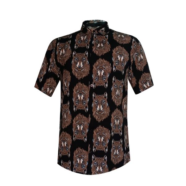 پیراهن آستین کوتاه مردانه مدل هاوایی گرگی کد WOLF-ZA رنگ مشکی