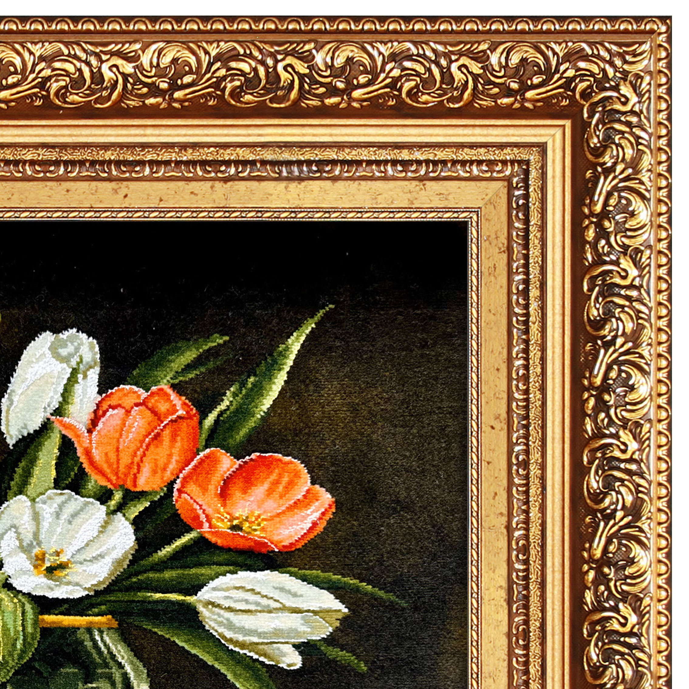 تابلو فرش دستباف فرش میرنظامی مدل گل لاله و گلدان شیشه ای کد 1724