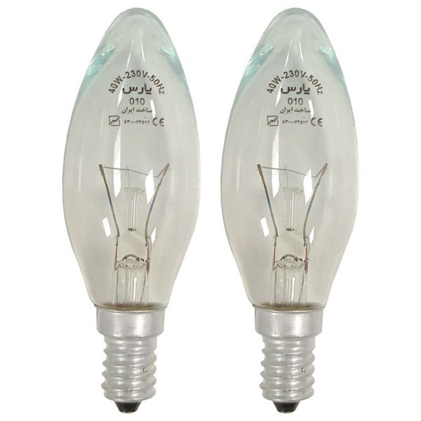 لامپ 60 وات پارس مدل شمعی شفاف پایه E14 بسته 2 عددی