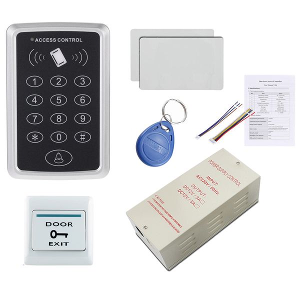 دستگاه کنترل تردد کارتی و رمزی کد RFID 125KHZ همراه تگ و تغذیه مخصوص