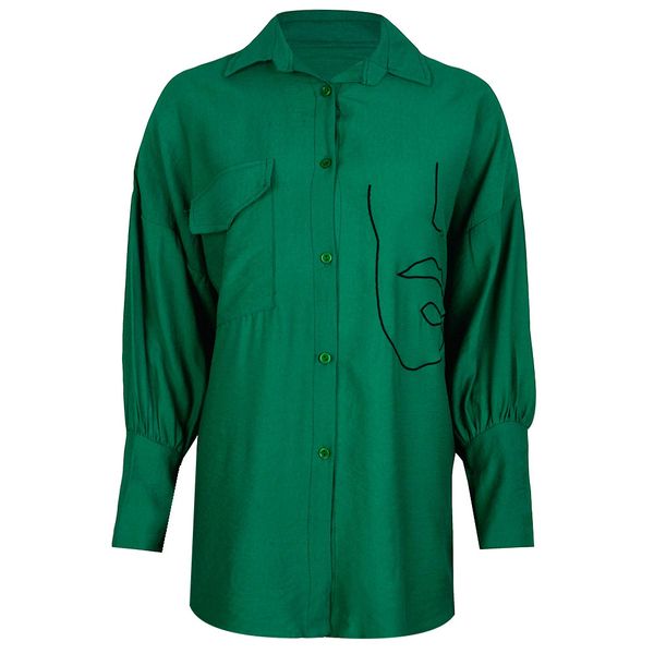 شومیز آستین بلند زنانه دکسونری مدل  256004012 جیب دار گلدوزی رنگ سبز