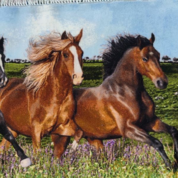 تابلو فرش دستبافت فرش رضا ترکمنی طرح سه اسب وحشی مدل 80