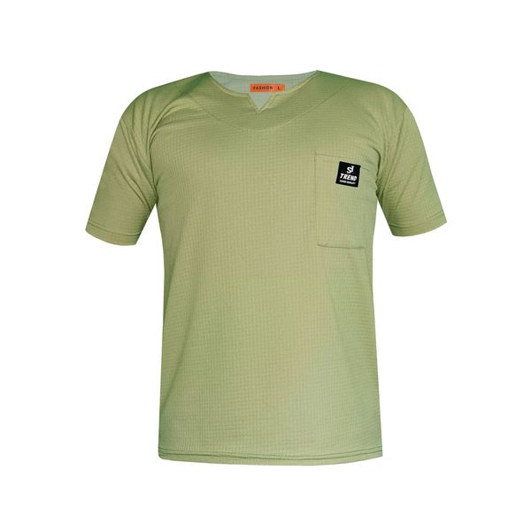 تی شرت آستین کوتاه مردانه مدل مربعی یقه کوبایی کد T-SED رنگ سدری