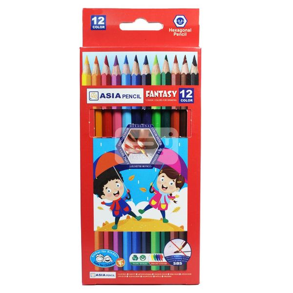 مداد رنگی 12 رنگ آسیا کد 007 بسته 2 عددی