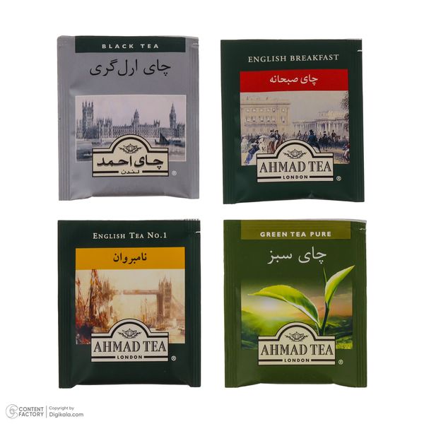 چای کیسه‌ای  ارل گری و سبز خالص چای احمد بسته 40 عددی