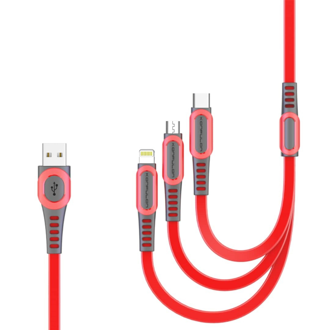 کابل تبدیل USB به  USB-C / لایتنینگ / Micro USB کانفلون مدل 3A آمپر طول 1.3 متر