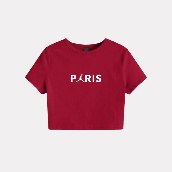 کراپ‌ تی‌شرت آستین کوتاه زنانه مدل C3 طرح پاریس رنگ سرخابی
