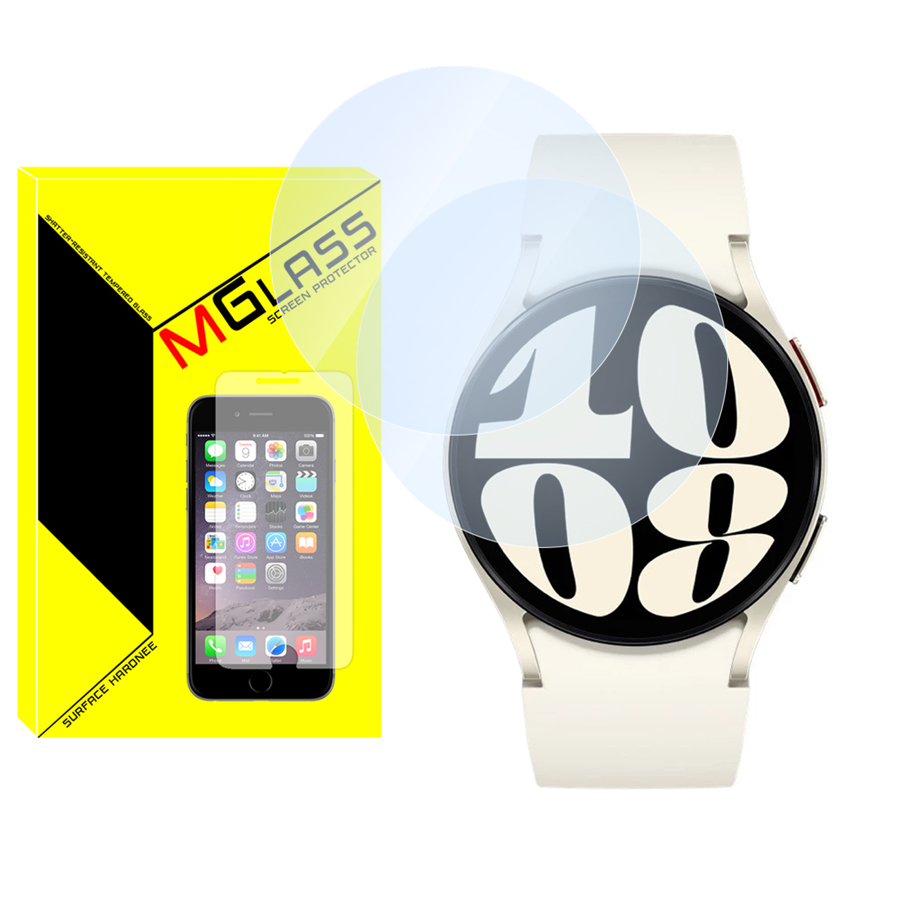 محافظ صفحه نمایش شیشه‌ای ام‌گلس مدل Glass-MG مناسب برای ساعت هوشمند سامسونگ Galaxy Watch 6 44mm بسته دو عددی