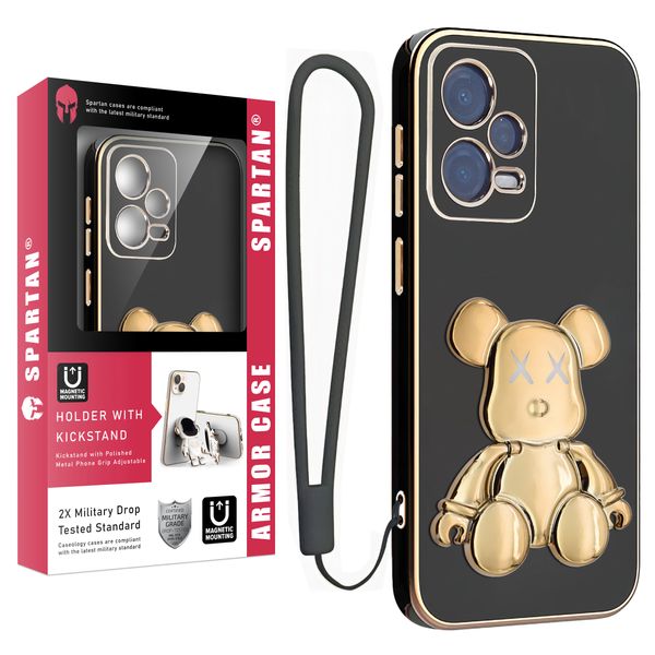 کاور اسپارتان مدل Teddy Bear مناسب برای گوشی موبایل شیائومی Redmi Note 12 Pro 5G به همراه بند نگهدارنده