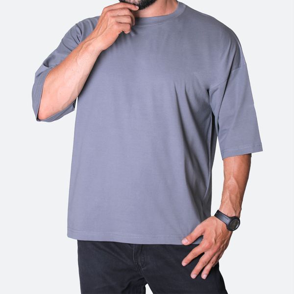 تی شرت اورسایز  آستین کوتاه مردانه مدل باکسی رنگ طوسی
