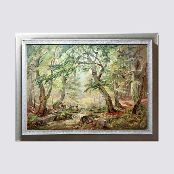 تابلو نقاشی رنگ روغن  مدل جنگل گوزن ها