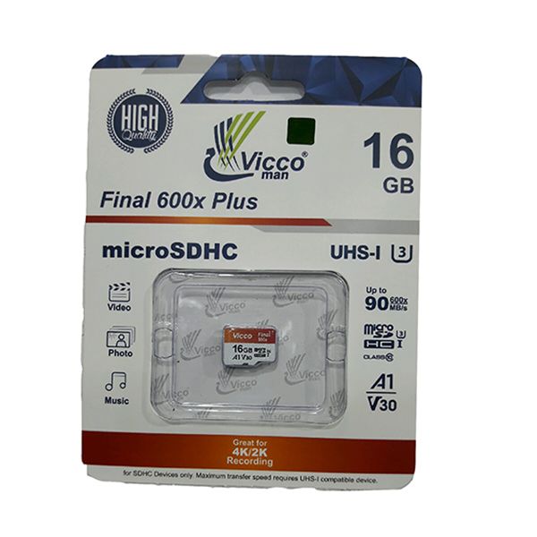 کارت حافظه microSDHC ویکومن مدل A1 V30 600X کلاس 10 استاندارد UHS-I U3 سرعت 90MBps ظرفیت 16گیگابایت