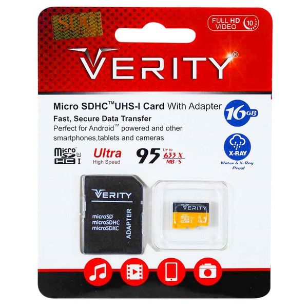 کارت حافظه Micro U1 وریتی مدل Ultra کلاس 10 استاندارد UHS-I U1 سرعت 95MBps ظرفیت 16 گیگابایت