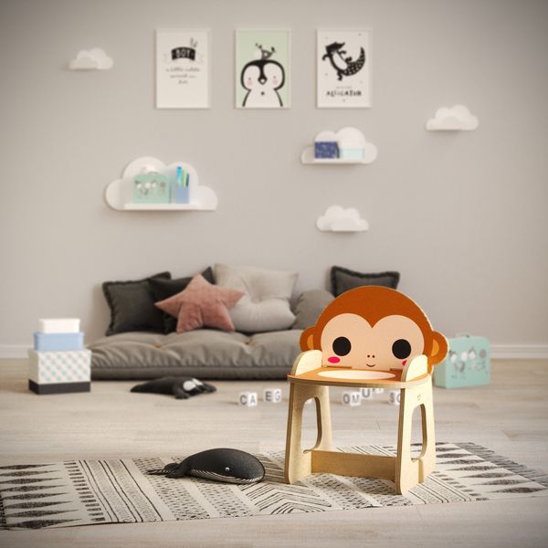 صندلی کودک مدل باغ وحش چوبی طرح میمون