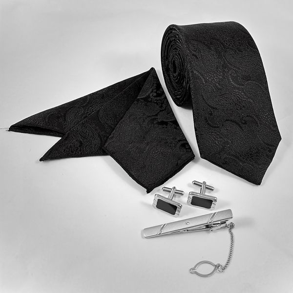 ست کراوات و دستمال جیب و دکمه سردست و گیره کراوات مردانه مدل 364B