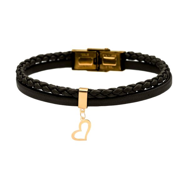 دستبند طلا 18 عیار زنانه گالری روبی مدل آویز قلب توخالی