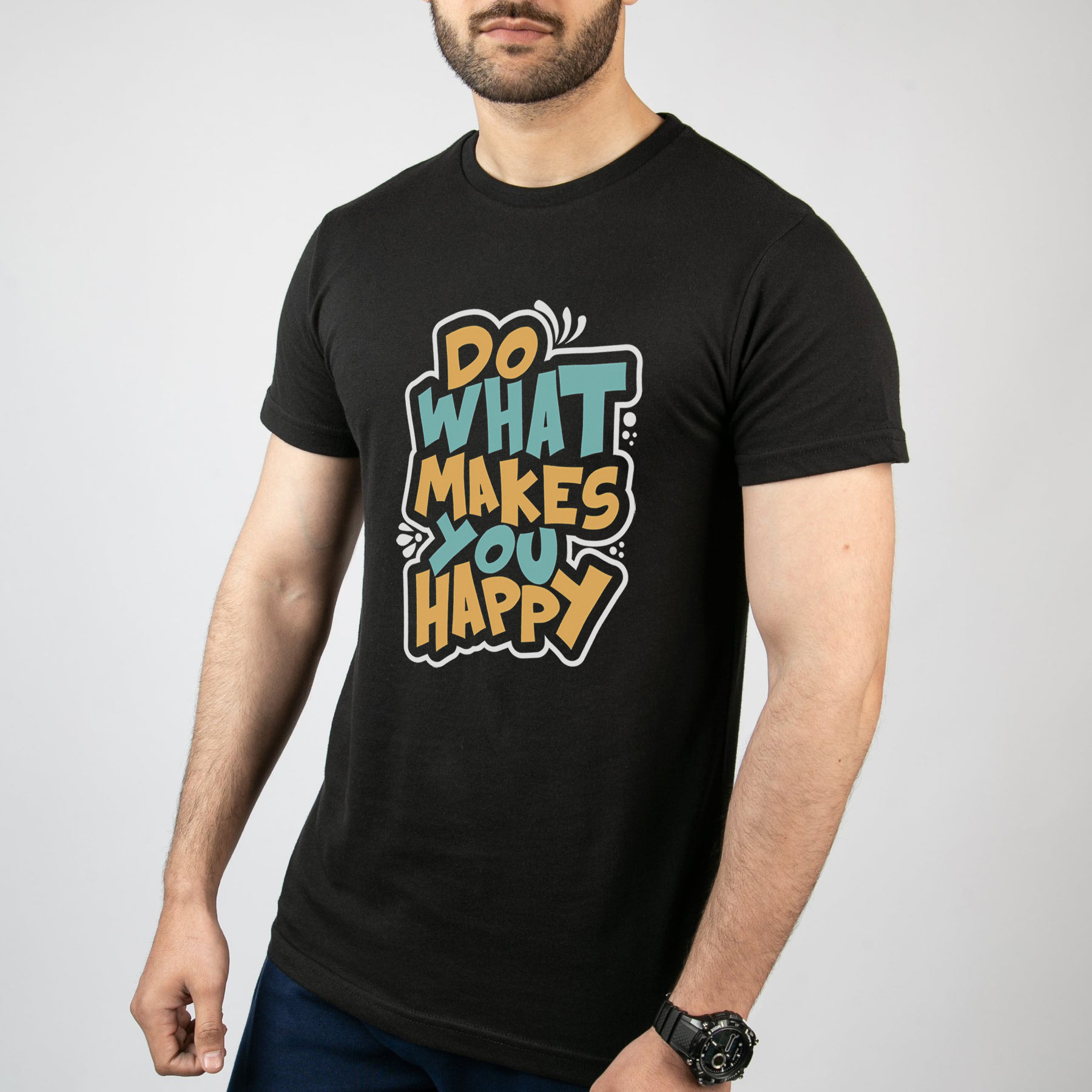 تی شرت آستین کوتاه مردانه مدل نوشته Do what makes you happy کد T006