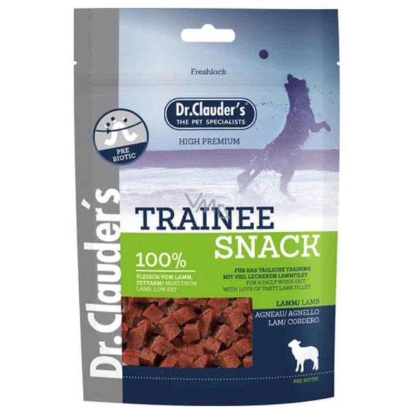 تشویقی سگ برند دکتر کلادرز مدل trainee snack تکه گوشت بره وزن 80 گرم