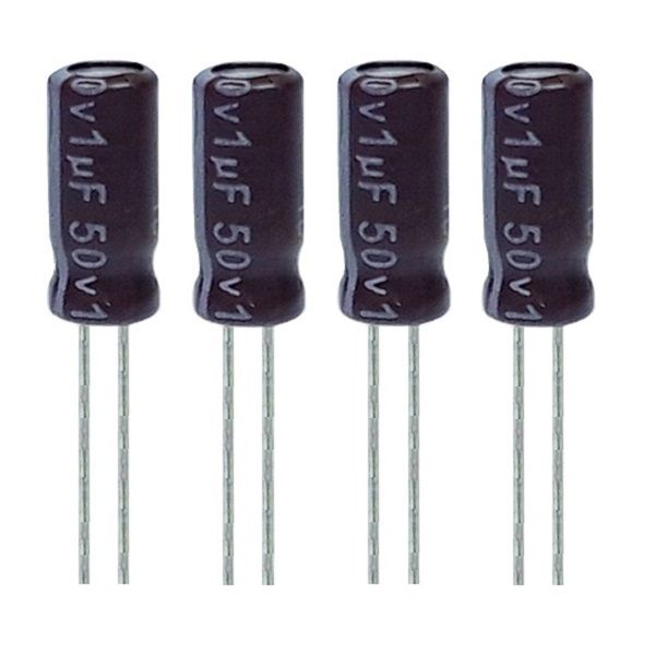 خازن الکترولیت 1 میکروفاراد 50 ولت آکسبوم مدل TEC-1050 بسته 4 عددی 