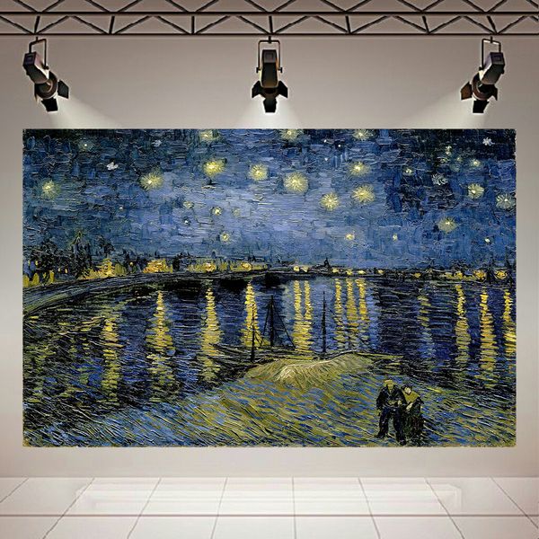 تابلو بوم طرح نقاشی شب پرستاره در راون اثر ونسان ونگوگ کد AR30899