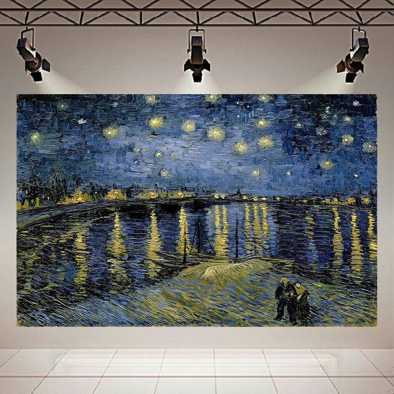 تابلو بوم طرح نقاشی شب پرستاره در راون اثر ونسان ونگوگ کد AR30899