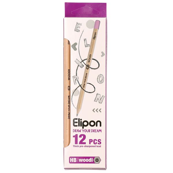 مداد مشکی الیپون مدل چوبی شش گوش کد 8110201 بسته 12 عددی 