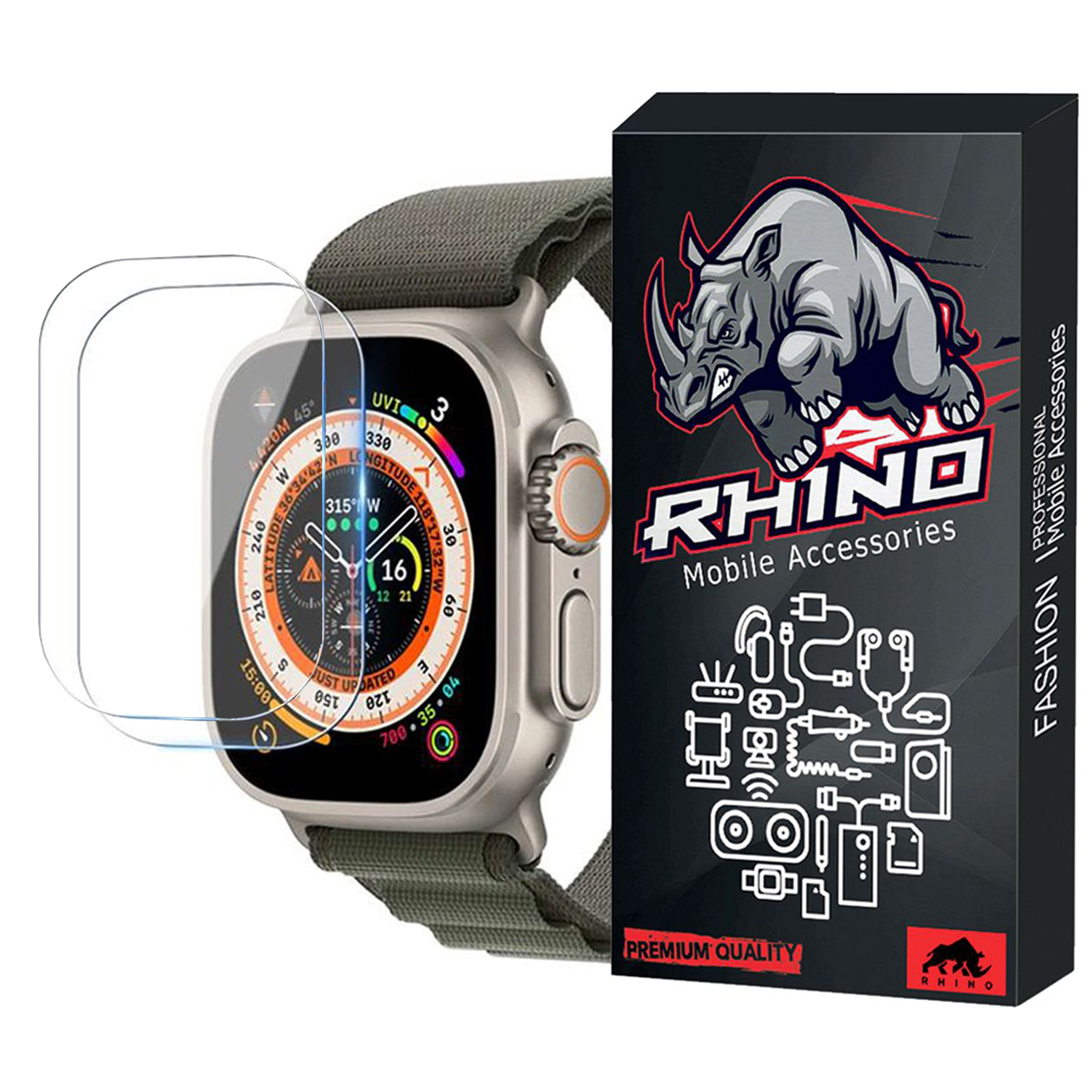 محافظ صفحه نمایش راینو مدل R-Glass مناسب برای ساعت هوشمند T900 ultra بسته 2 عددی