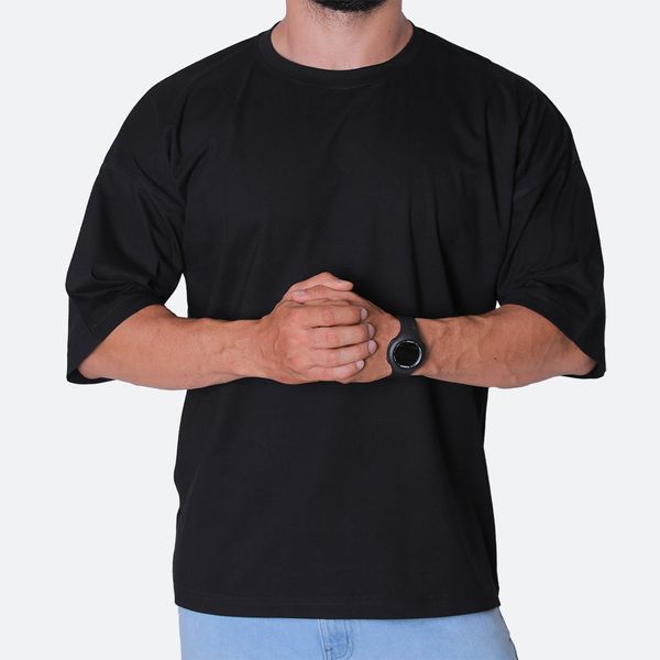 تی شرت اورسایز  آستین کوتاه مردانه مدل باکسی رنگ مشکی