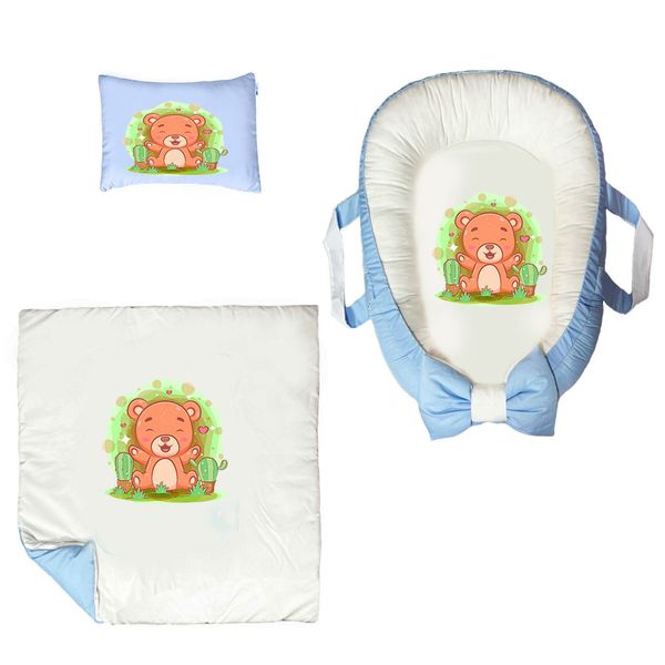 سرویس خواب سه تکه نوزاد ناریکو مدل گارد محافظ دار طرح خرس بازیگوش کد 0495