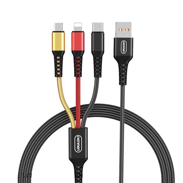 کابل تبدیل USB به لایتنینگ/USB-C/microUSB دنمن مدل D02E طول 1.2 متر
