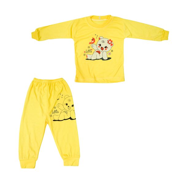 ست تی شرت و شلوار نوزادی مدل خرس لاو کد 4 رنگ زرد
