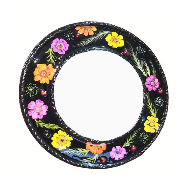 قاب آینه مدل دایره ای طرح گل خشک