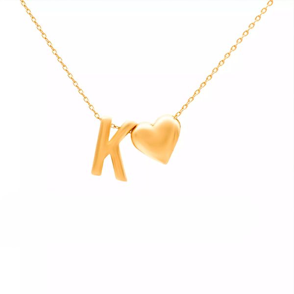 گردنبند طلا 18 عیار زنانه گالری روبی مدل حروف k و قلب