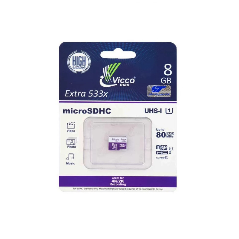 کارت حافظه microSDHC ویکو من مدل Extre 533X کلاس 10 استاندارد UHS-I U1 سرعت 80MBps ظرفیت 8 گیگابایت 