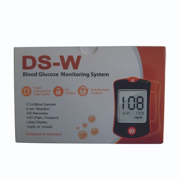 دستگاه تست قند خون دی اس دبلیو مدل DS-W i-QARE به همراه نوار تست قند خون بسته 10 عددی و سوزن بسته 10 عددی
