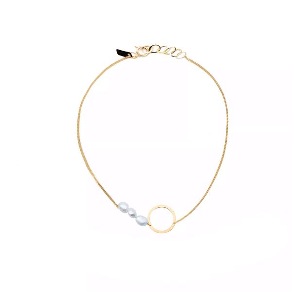 دستبند طلا 18 عیار زنانه روبی آرت گالری مدل مروارید باروک و حلقه