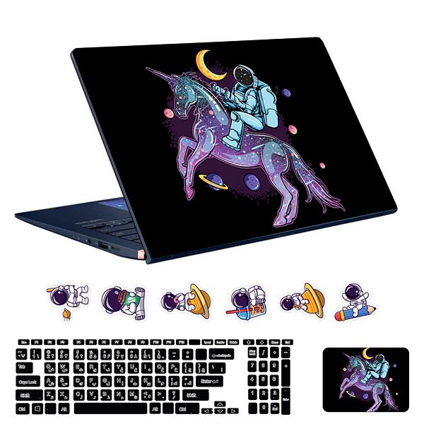 استیکر لپ تاپ توییجین و موییجین طرح astronaut کد 24 مناسب برای لپ تاپ 15.6 اینچ به همراه برچسب حروف فارسی کیبورد