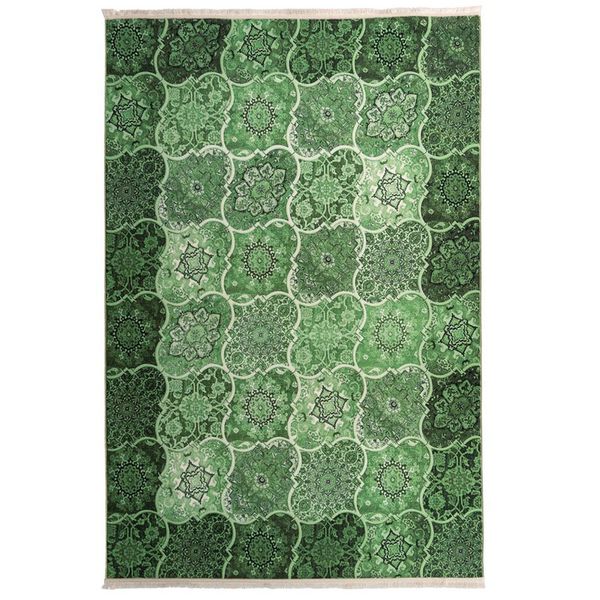فرش ماشینی طرح چهل تکه کد 100507 زمینه سبز