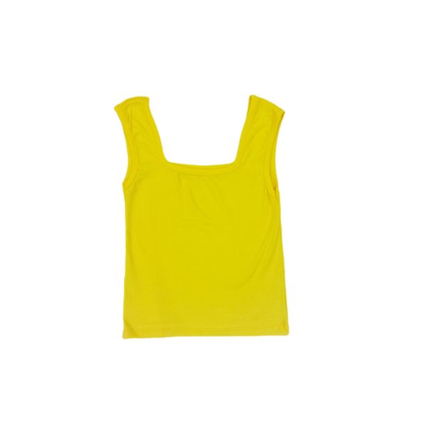 کراپ‌تاپ زنانه مدل کبریتی یقه خشتی رنگ زرد