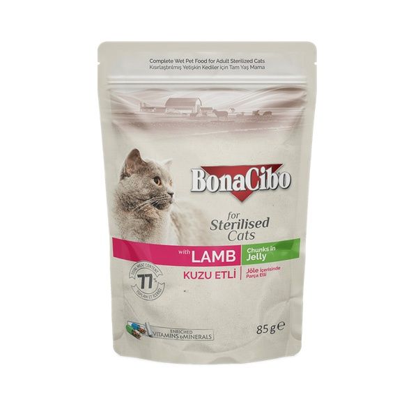 غذای پوچ گربه بوناسیبو مدل Lamb وزن 85 گرم