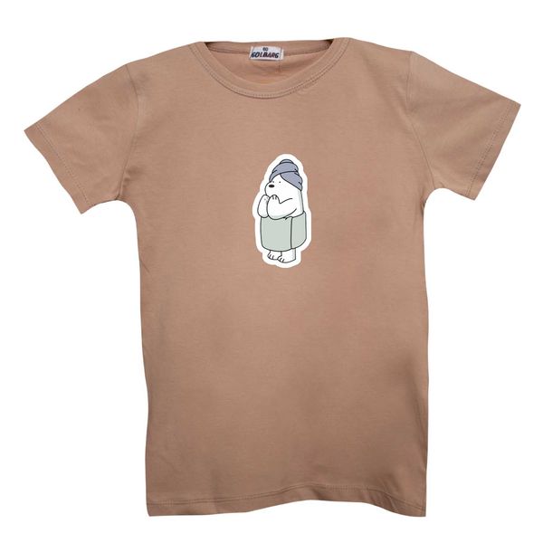 تی شرت آستین کوتاه بچگانه مدل خرس و حوله رنگ کرم