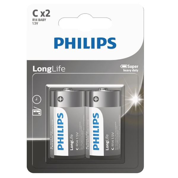 باتری متوسط C فیلیپس مدل LongLife بسته دو عددی