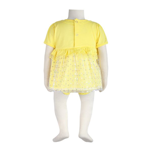 ست پیراهن و شورت نوزادی دخترانه آدمک مدل پروانه کد 127400 رنگ لیمویی