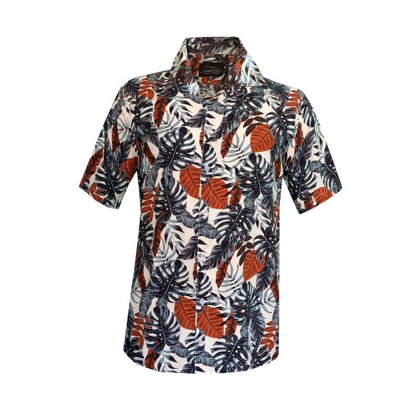 پیراهن آستین کوتاه مردانه مدل هاوایی برگ پهن  H-ORA