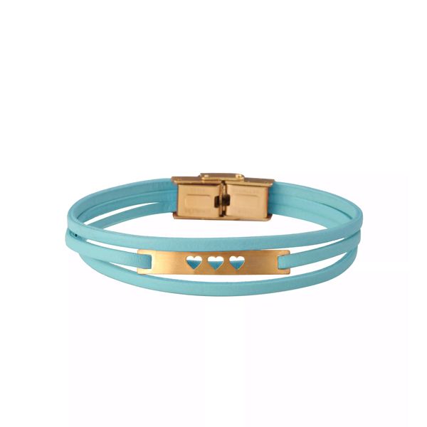 دستبند طلا 18 عیار زنانه روبی آرت گالری مدل مستطیل سه قلبی 4