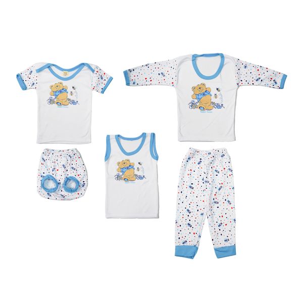 ست 5 تکه لباس نوزادی مدل خرس شکمو کد 2 رنگ آبی